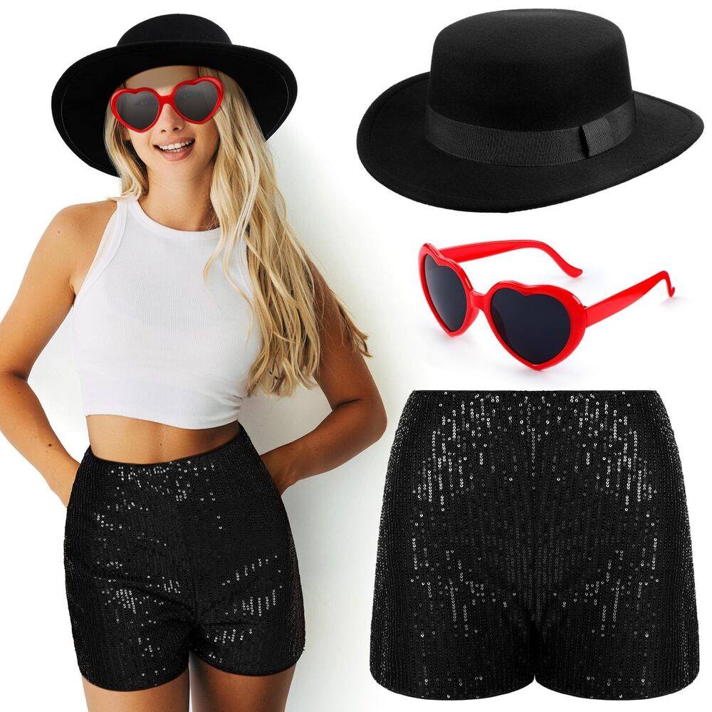 8323 3 Pcs Halloween Singer Costume Black Bowler Hat Heart